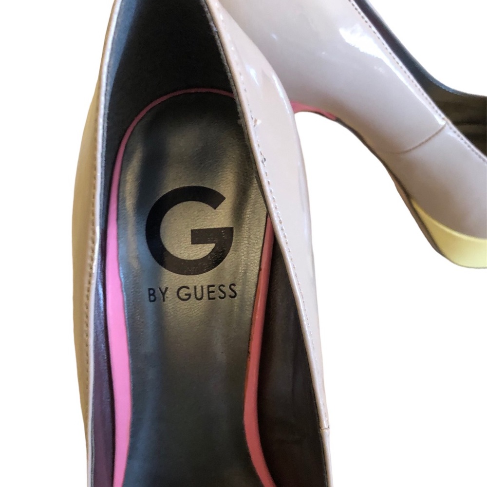 G By Guess Size 7.5. Patent Leather. Round Toe. Pink Yellow Beige. Platforms - Picture 3 of 6